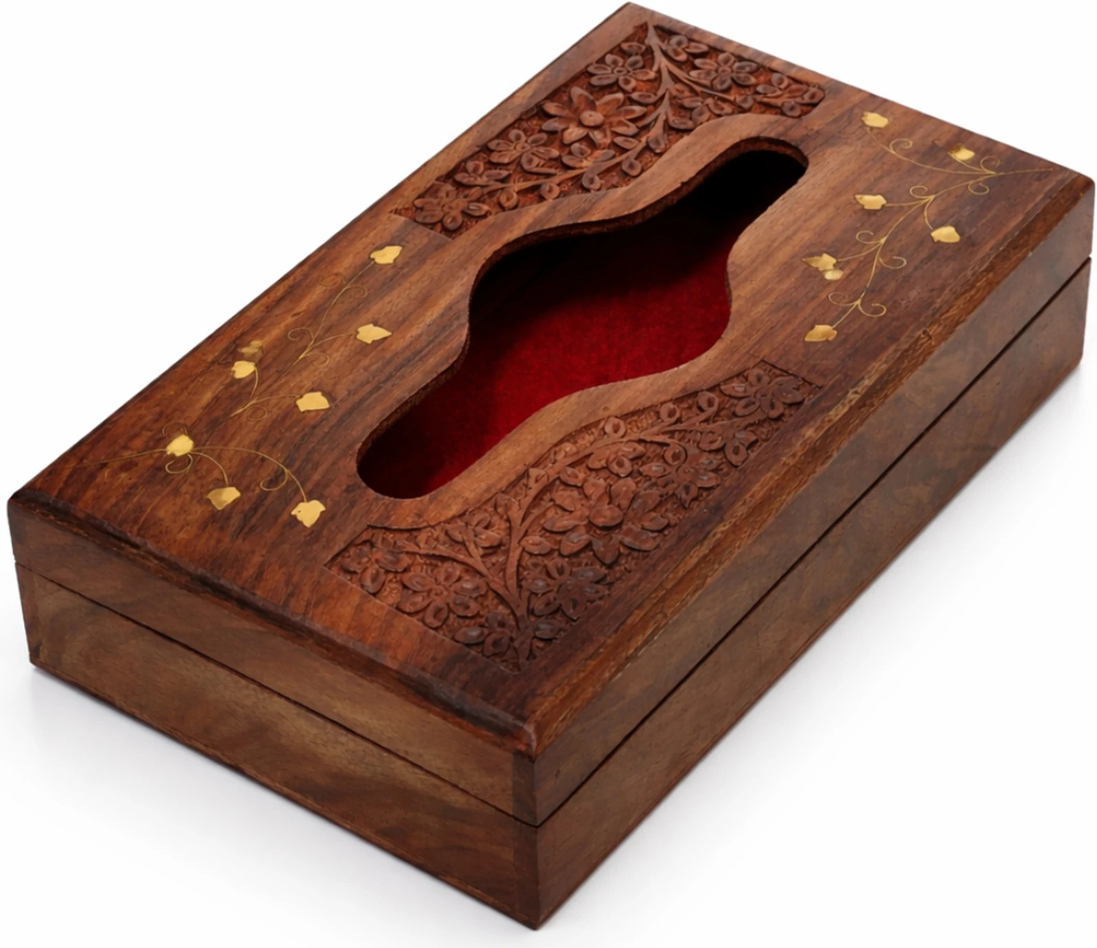Wooden Tissue Box with Brass Inlay 9x5 thumbnail 3