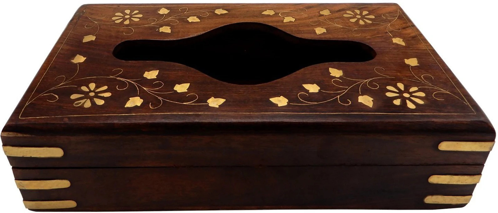 Wooden Tissue Box with Brass Inlay 9x5 thumbnail 4