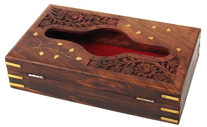 Wooden Carved Tissue Box 10x6
