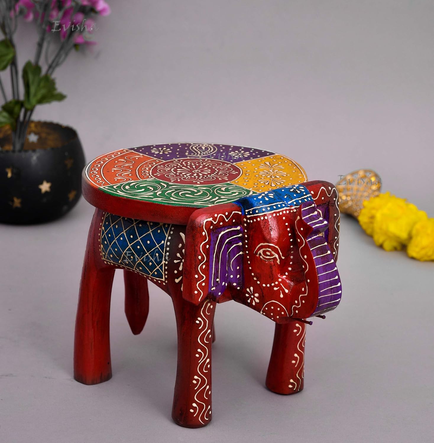 Wooden Decorative Stool Elephant -8"