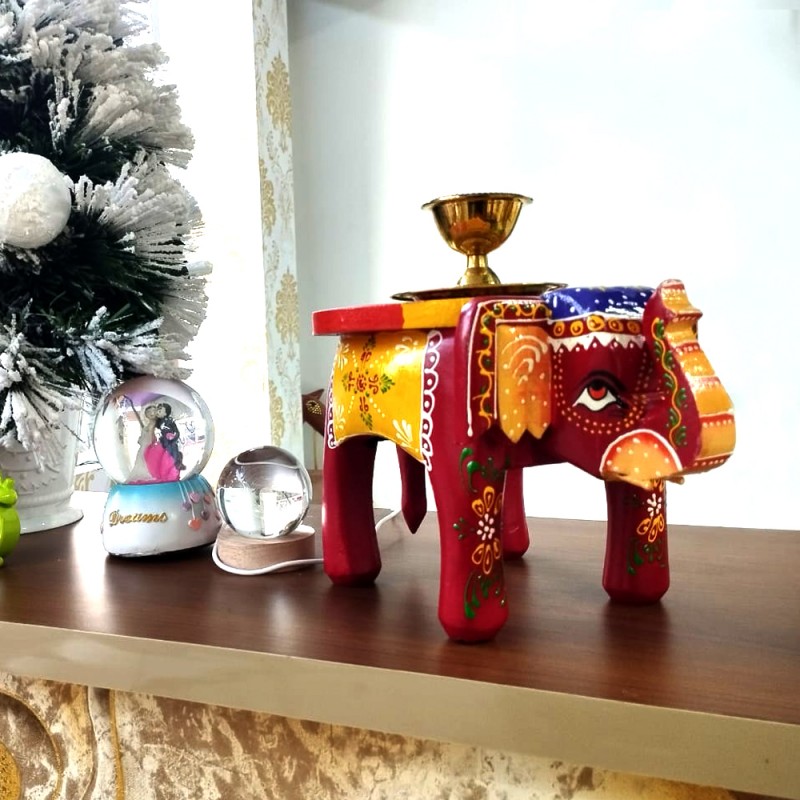 Wooden Decorative Stool Elephant -8" thumbnail 3
