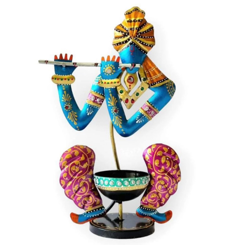 Lord Krishna Metal Tealight Candle Holder thumbnail 2