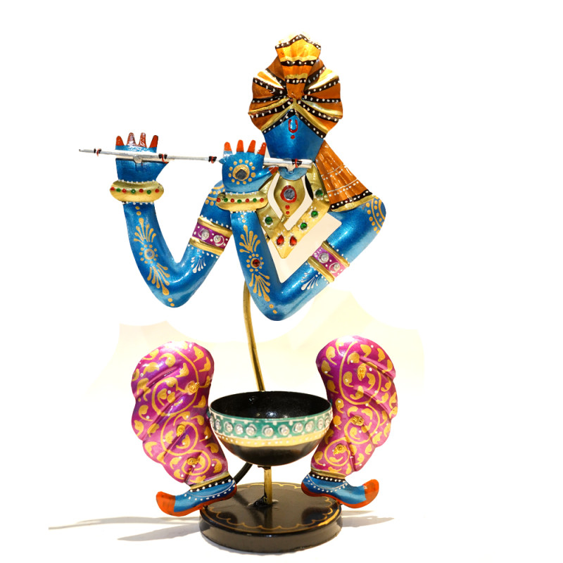 Lord Krishna Metal Tealight Candle Holder thumbnail 3