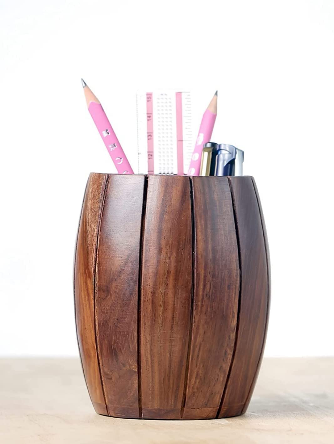 Wooden Round Barrel Shaped Pen Stand thumbnail 3