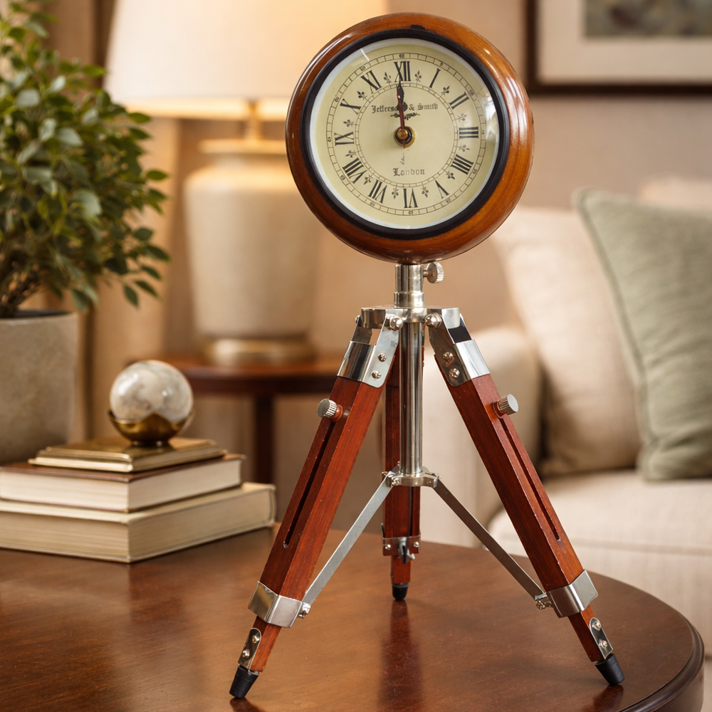 Wooden Tripod Stand Clock