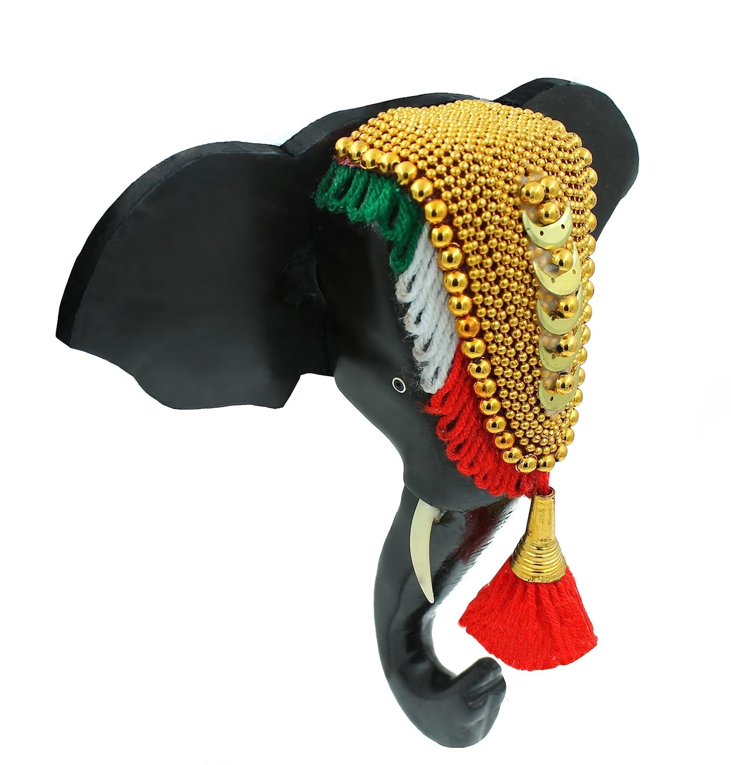 Wooden Hanging Elephant Head with Nettipattom thumbnail 3