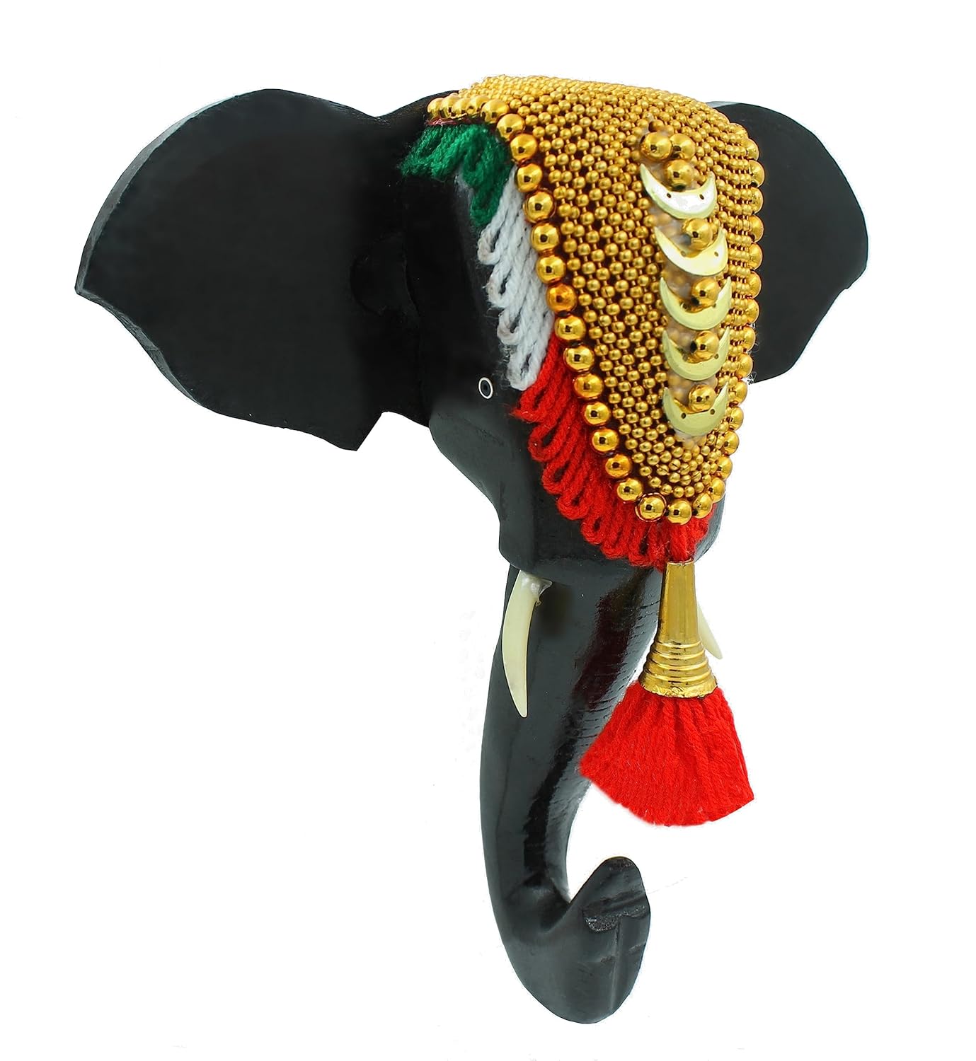 Wooden Hanging Elephant Head with Nettipattom thumbnail 2
