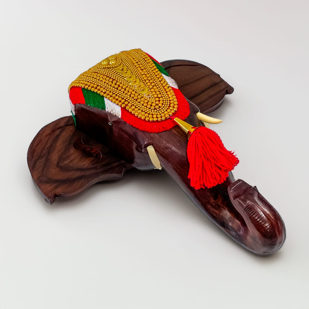 Wooden Hanging Elephant Head with Nettipattom thumbnail 2