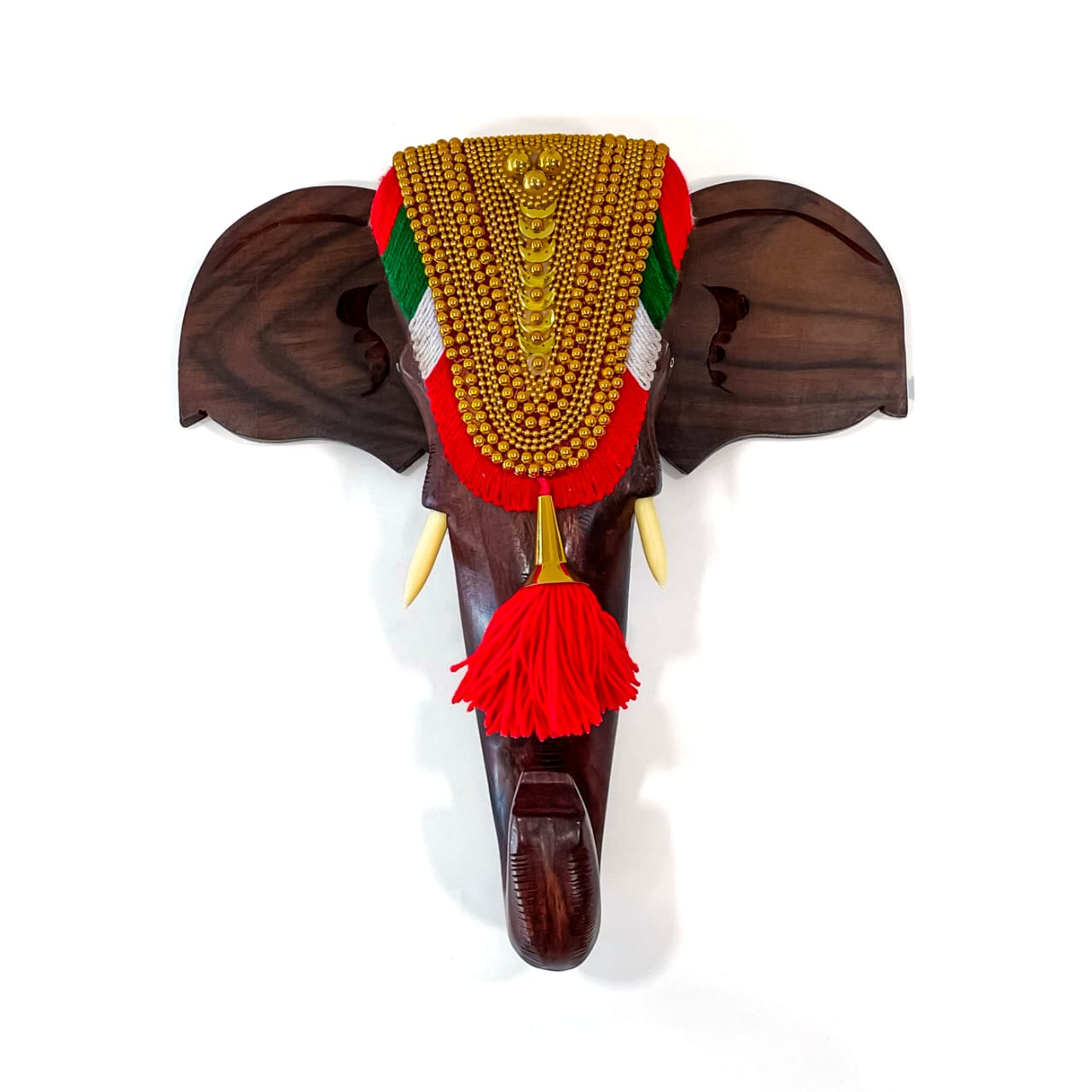 Wooden Hanging Elephant Head with Nettipattom thumbnail 3