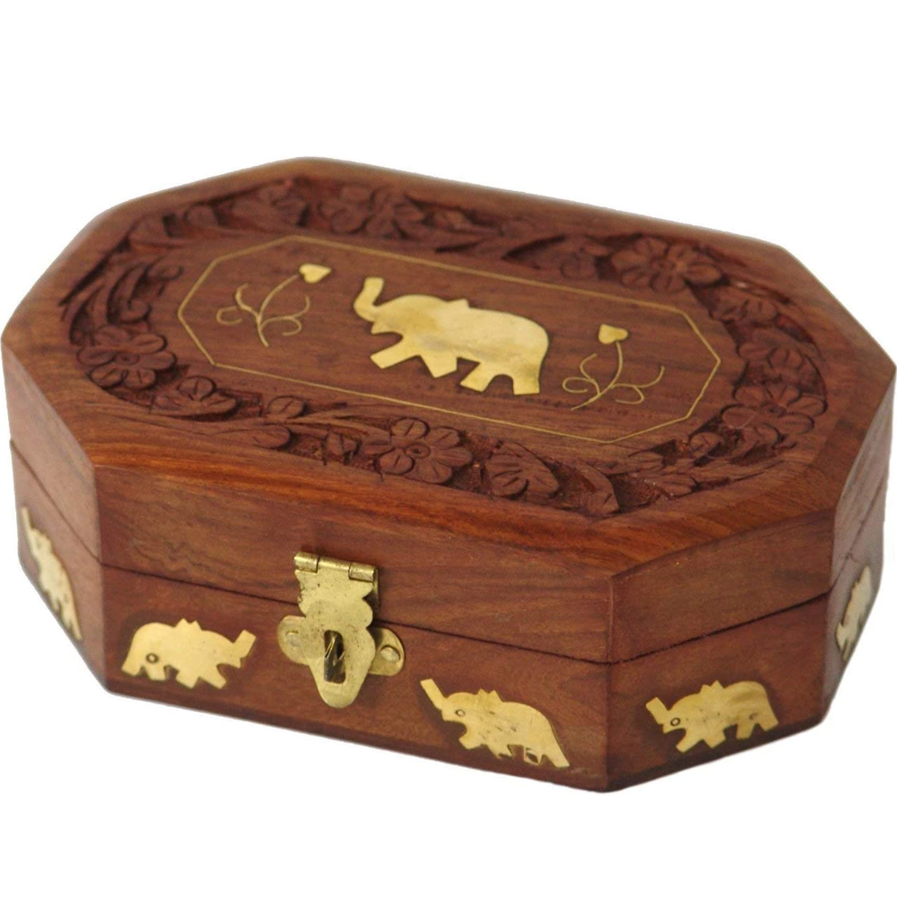 Wooden Jewellery Box Hexagon 7x5