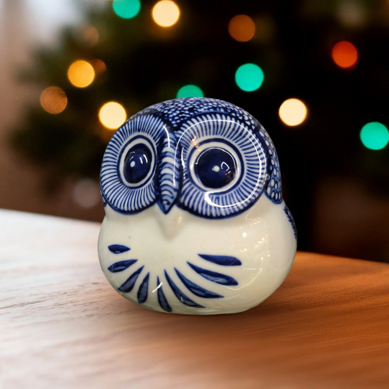 Stunning Blue and White Porcelain Owl