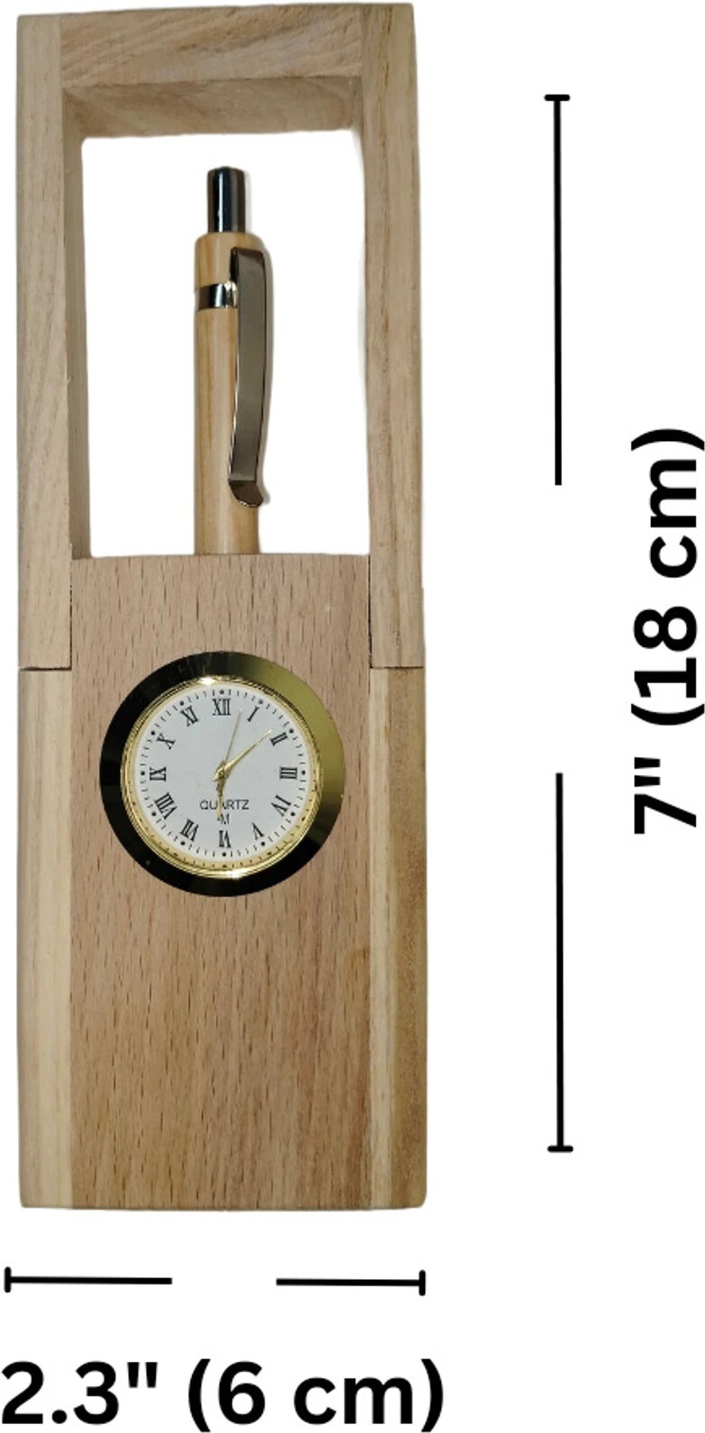 Wooden Pen Holder With Clock thumbnail 3